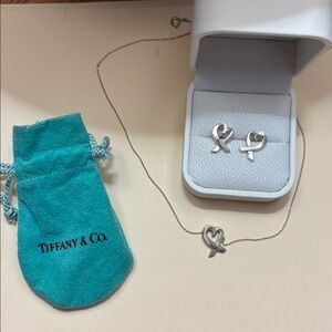 Tiffany & Co. Sterling silver Paloma Picasso vintage Heart Necklace and earrings